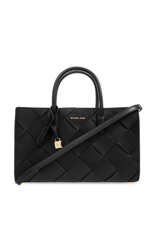 Scarlett medium woven leather tote in black