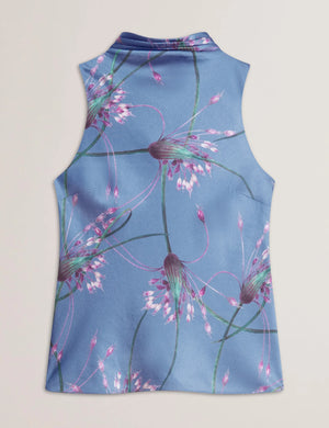 Varosa printed sleeveless cowl top in light blue