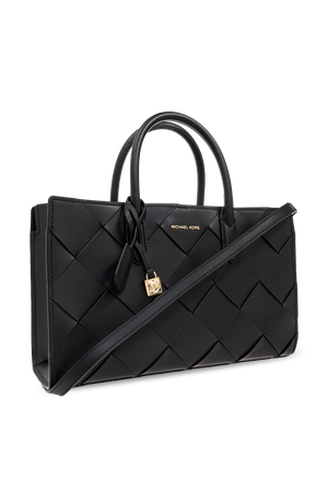 Scarlett medium woven leather tote in black