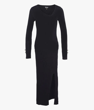 Piquet knitted midi dress in black