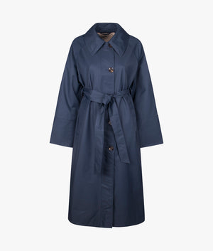 Beatrix showerproof trench coat in navy and dress tartan