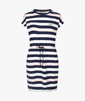 Marloes stripe dress in navy and pale aqua