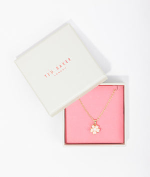 Petiies painted flower pendant necklace in light pink and pearl