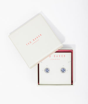 Soletia solitaire sparkle crystal studs in silver and light blue