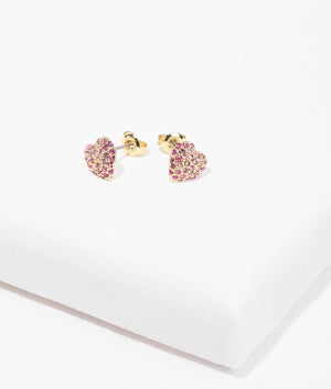 Adoraa crystal sweetheart stud earrings in gold and light pink ombre