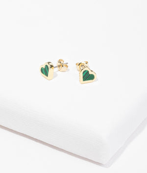 Morlia monogram heart stud in gold and green