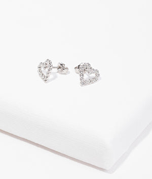 Amorina crystal halo heart stud earrings in silver