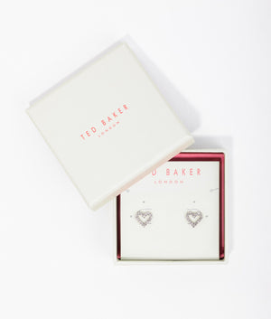 Amorina crystal halo heart stud earrings in silver