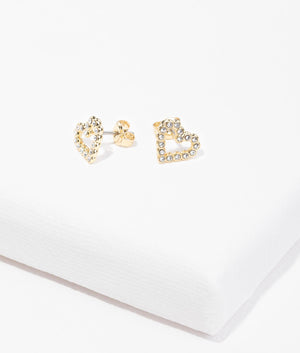 Amorina crystal halo heart stud earrings in gold