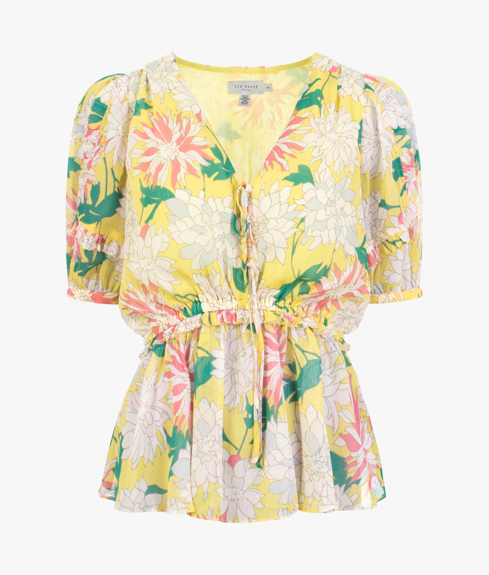 Ted Baker | Gabbyie puff sleeve top in mid yellow | EQVVS Womens