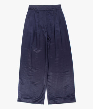 Teerut satin tailored wide leg trousers in navy