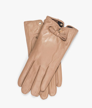 Sheryys bow detail leather gloves in camel