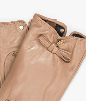 Sheryys bow detail leather gloves in camel