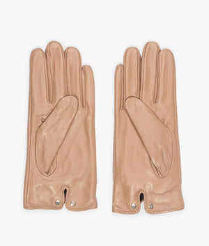 Sheryys bow detail leather gloves in camel