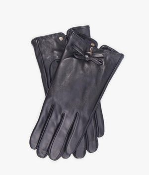 Sheryys bow detail leather gloves in black