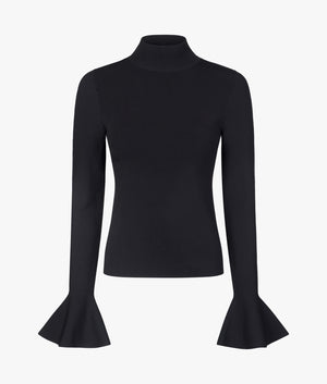 Laynha high neck frill sleeve knit in black