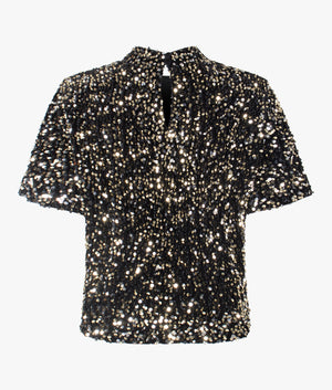 Zarhaaa velvet sequin short sleeved top in black