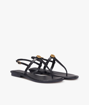 Harpurr flat t-strap sandal with coin detail in black
