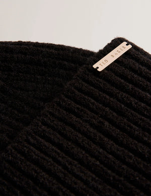 Emilyya Ribbed Knit Fluffy Bobble Hat in black