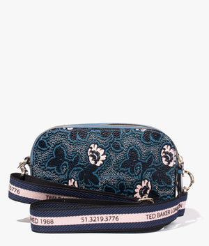 Darlino graphic floral print camera bag in blue