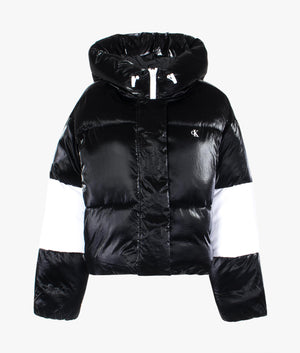 Blocking cropped puffer jacket in black & white