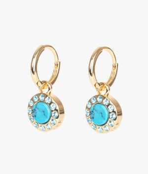 Graco gem button huggie earrings in gold & turquoise