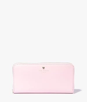 Hearten heart stud zip around purse in pale pink