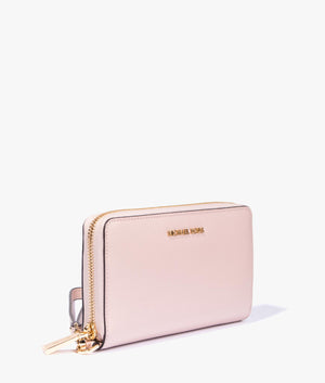 Crossgrain leather smartphone wristlet in soft pink